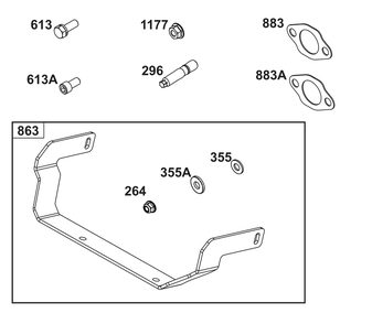 Muffler Mounting Hardware Diagram and Parts List for 40,44&49  Briggs and Stratton Engine